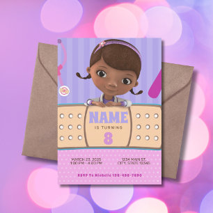 Invitation Doc McStuffins Anniversaire rose violet