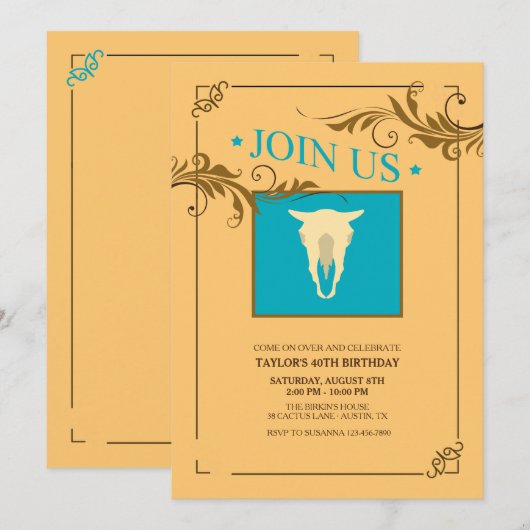 Invitation d'Occidental-Thème de crâne de vache (Devant / Derrière)