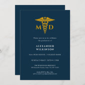 Invitation Docteur Bleu Or Moderne École Médicale Graduation (Devant / Derrière)