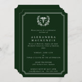 Invitation Docteur en médecine en vert foncé/blanc Caduceus (Devant / Derrière)