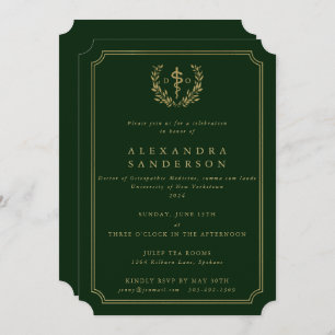 Invitation Docteur en médecine ostéopathique verte/or Grad In