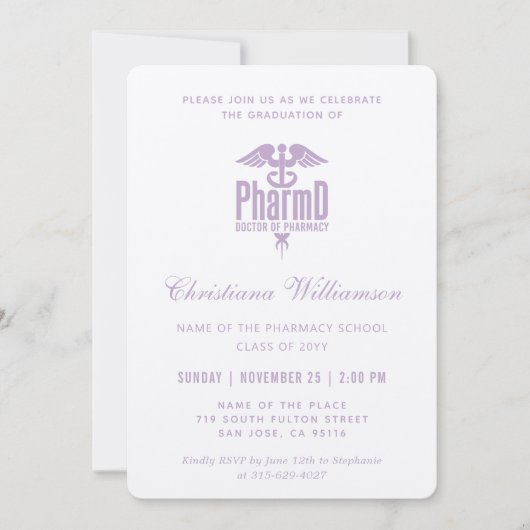Invitation Docteur en pharmacie PharmD Pharmacy Graduation (Devant)