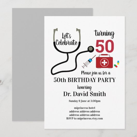 Invitation Docteur, Infirmière, anniversaire Médicale (Devant / Derrière)