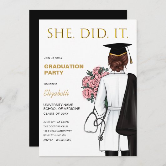 Invitation Docteur ou infirmière diplômé Médicale (Devant / Derrière)