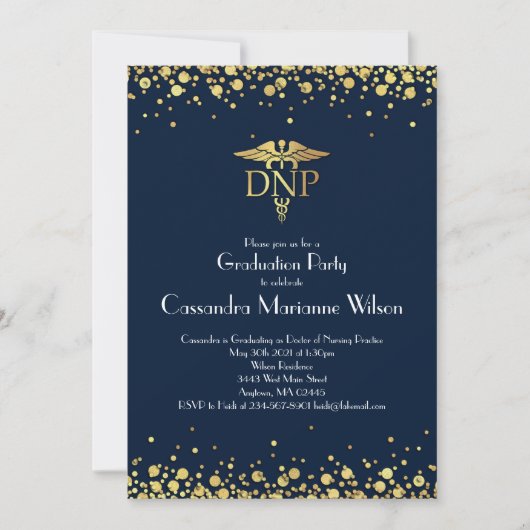 Invitation Doctor Nursing Practice Graduation Navy Blue Gold (Devant)