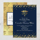 Invitation Doctor Nursing Practice Graduation Navy Blue Gold (Devant / Derrière)