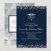 Invitation Doctor Nursing Practice Graduation NavyBlue Silver (Devant / Derrière)