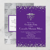 Invitation Doctor Nursing Practice Graduation Purple Silver (Devant / Derrière)