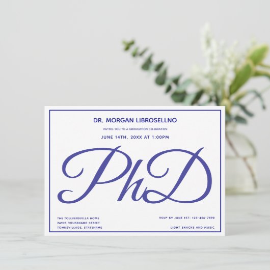 Invitation Doctorat Bleu Blanc Parti de Graduation (Debout devant)