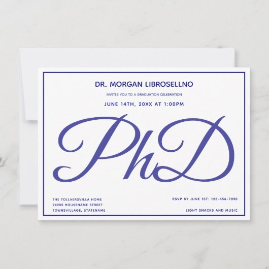 Invitation Doctorat Bleu Blanc Parti de Graduation (Devant)