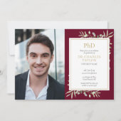Invitation Doctorat Burgundy Green Graduation Photo (Devant)