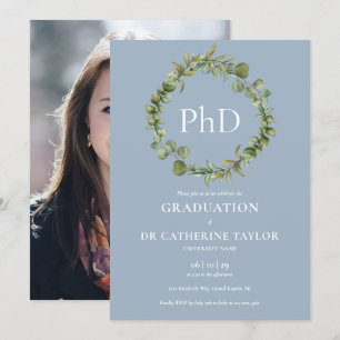 Invitation Doctorat Degré Dusty Blue Garland Photo Graduation