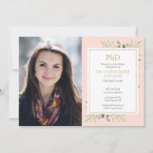 Invitation Doctorat Diplôme Blush Pink Greenery Graduation Ph (Devant)