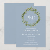 Invitation Doctorat Diplôme Dusty Blue Garland Graduation (Devant / Derrière)