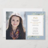 Invitation Doctorat Diplôme Dusty Blue Green Graduation Photo (Devant)