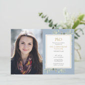 Invitation Doctorat Diplôme Dusty Blue Green Graduation Photo (Debout devant)