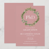 Invitation Doctorat Diplôme Dusty Rose Garland Graduation (Devant / Derrière)