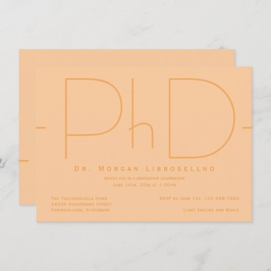 Invitation Doctorat Orange Moderne (Devant / Derrière)