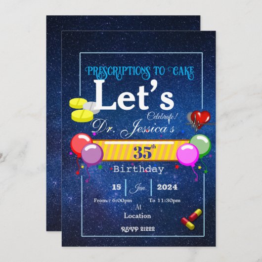 Invitation  Doctor's birthday   (Devant / Derrière)