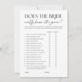 Invitation Does Bride Know the Groom? Shower Activity Card (Devant)