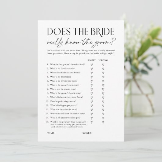 Invitation Does Bride Know the Groom? Shower Activity Card (Debout devant)