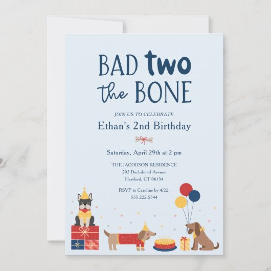 Invitation Dog Bad Two The Bone 2e fête d'anniversaire (Devant)