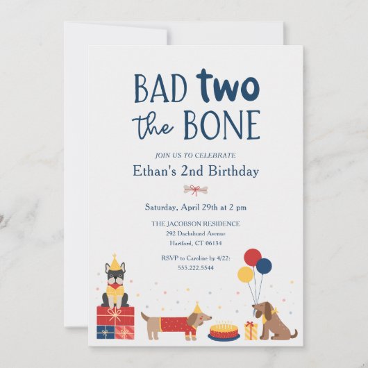 Invitation Dog Bad Two The Bone 2e fête d'anniversaire (Devant)