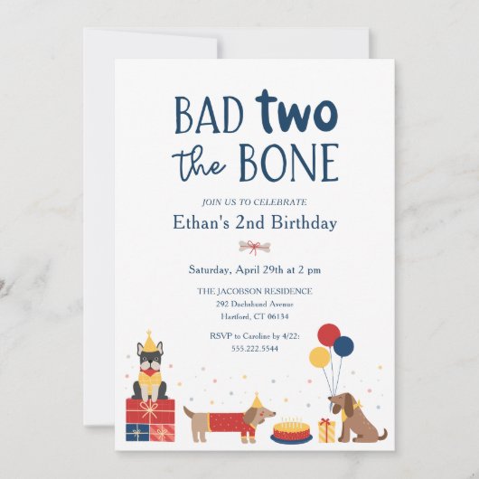 Invitation Dog Bad Two The Bone 2e fête d'anniversaire (Devant)