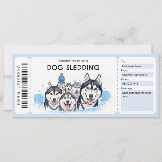 Invitation Dog Sledding Gift Certificate (Devant)