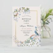 Invitation d'oiseau de paon bleu floral (Debout devant)