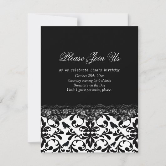 Invitation d'oiseaux noirs et de dentelle (Dos)