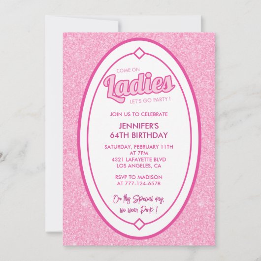 Invitation Doll Blush Parties scintillant rose 64e anniversai (Devant)