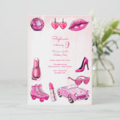 Invitation Doll rose fille mode fête d'anniversaire (Debout devant)