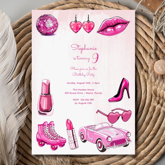 Invitation Doll rose fille mode fête d'anniversaire