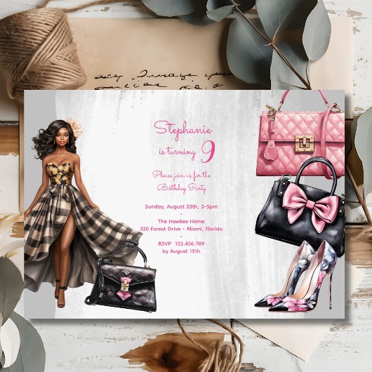 Invitation Doll rose fille mode fête d'anniversaire