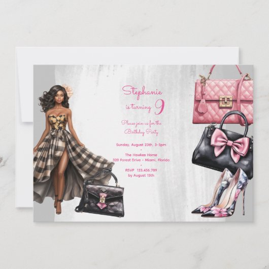 Invitation Doll rose fille mode fête d'anniversaire (Devant)