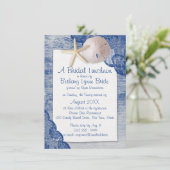 Invitation Dollar de sable et Fête des mariées bleu dentelle (Debout devant)