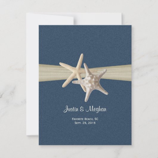 Invitation Dollar de sable et Starfish Blue Burlap Réception (Devant)