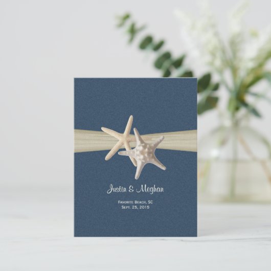 Invitation Dollar de sable et Starfish Blue Burlap Réception (Debout devant)