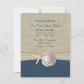 Invitation Dollar de sable et Starfish Blue Burlap Réception (Dos)