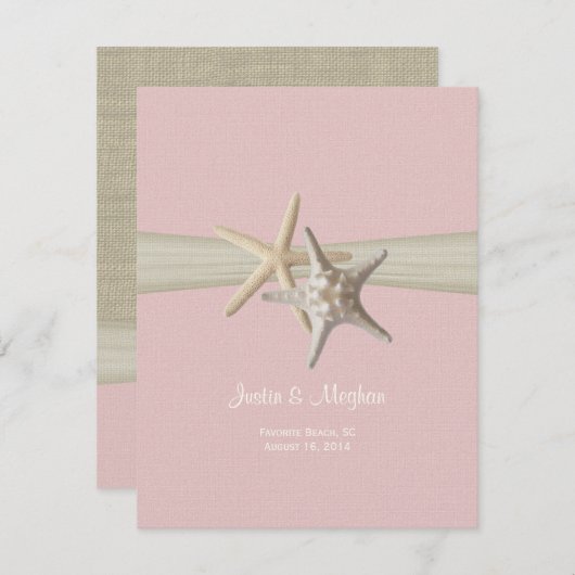 Invitation Dollar de sable et Starfish Réception rose (Devant / Derrière)