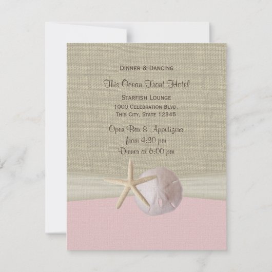 Invitation Dollar de sable et Starfish Réception rose (Dos)