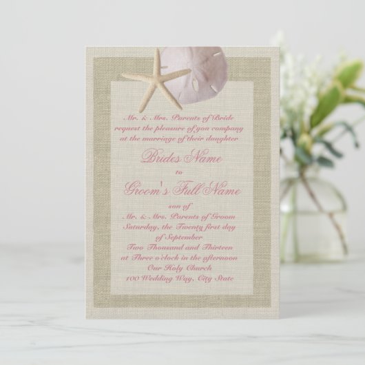 Invitation Dollar de sable et Starfish Rustic (Debout devant)