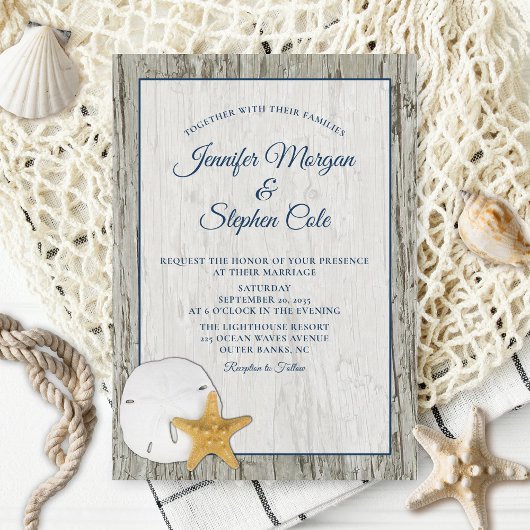 Invitation Dollar de sable et Starfish Rustic Driftwood Maria