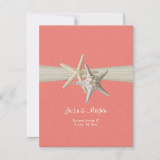 Invitation Dollar de sable et Starfish Shell Coral Réception (Devant)