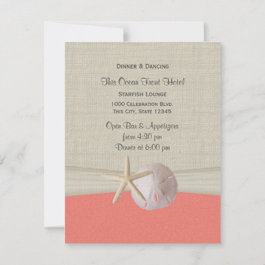 Invitation Dollar de sable et Starfish Shell Coral Réception (Dos)