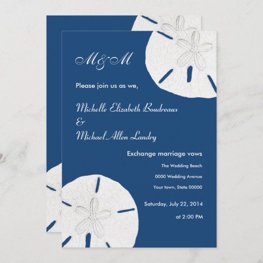 Invitation Dollar de sable Mariage Monaco Mariage bleu (Devant / Derrière)