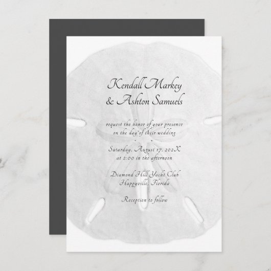 Invitation Dollar de sable Simple Neutre Mariage noir et blan (Devant / Derrière)
