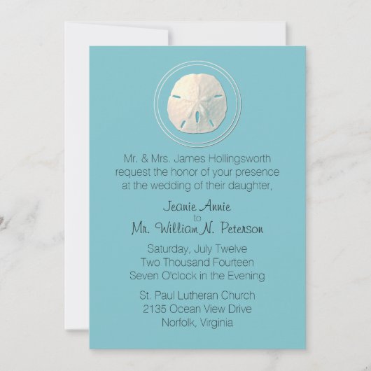 Invitation Dollar de sable turquoise et ivoire (Devant)
