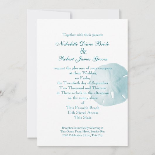 Invitation Dollar de sable Turquoise Mariage (Devant)